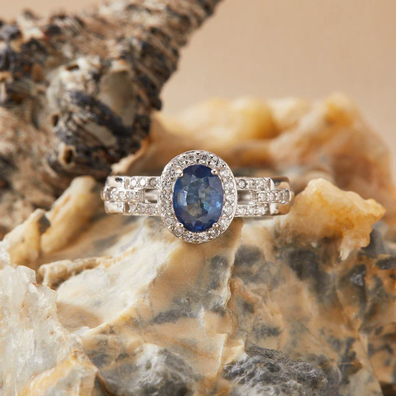 Wholesale Women's Natural Colored Sapphire Ring In S925 Sterling Silver Geometric Style With Gemstones - Image 3