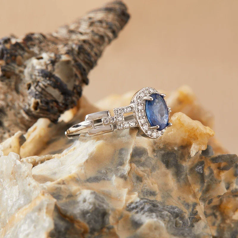 Wholesale Women's Natural Colored Sapphire Ring In S925 Sterling Silver Geometric Style With Gemstones - Image 4