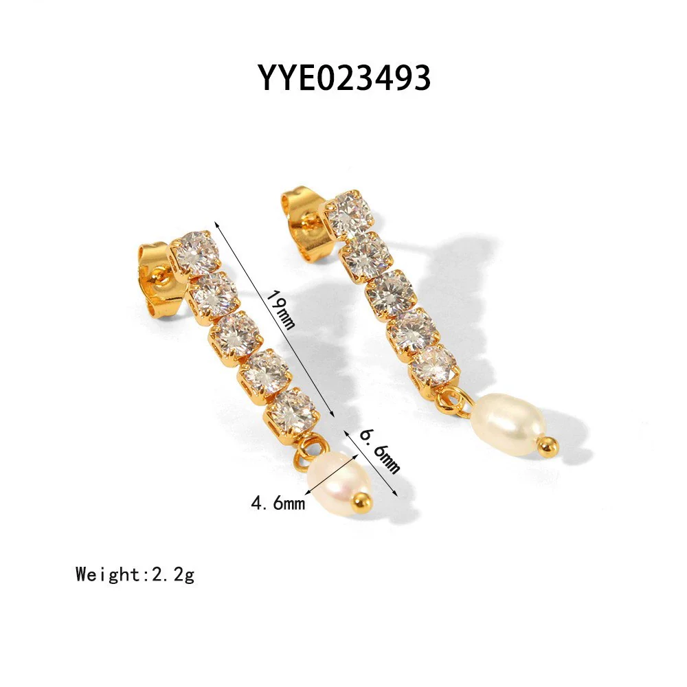 Wholesale Women's Natural Freshwater Pearl Tassel Earrings With Geometric Pattern Pvd Furnace Vacuum Real Gold Plated Stainless Steel Ear Needles Highend Minimalist Accessories - Image 10