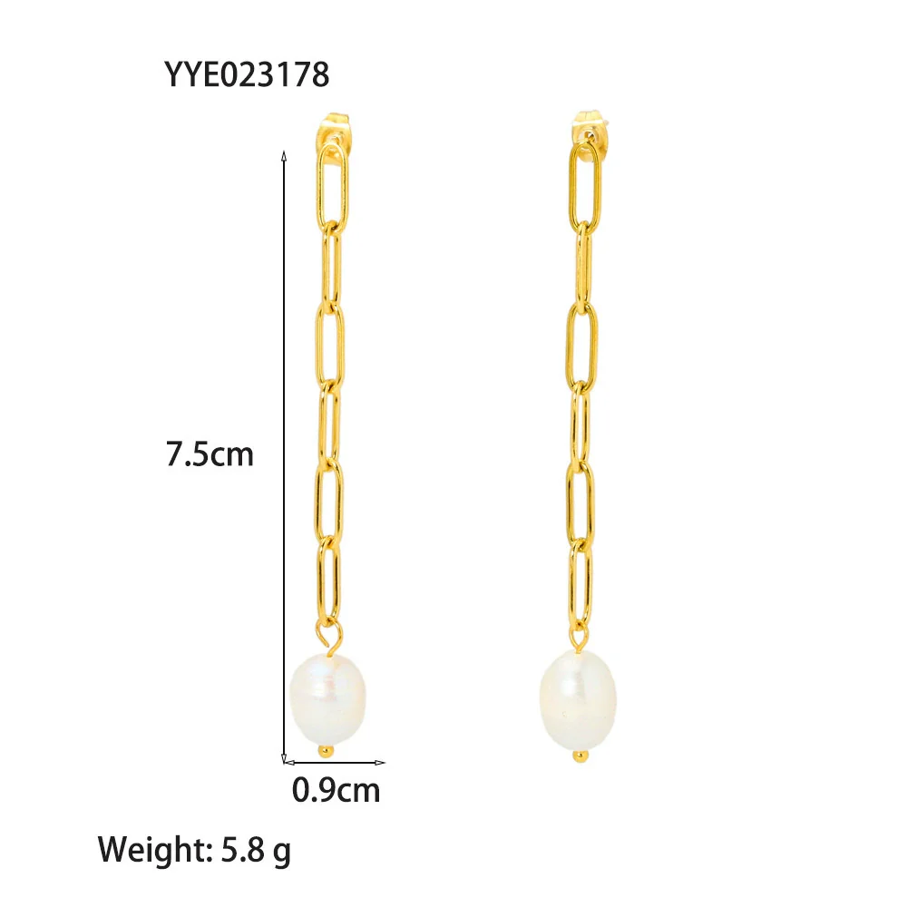 Wholesale Women's Natural Freshwater Pearl Tassel Earrings With Geometric Pattern Pvd Furnace Vacuum Real Gold Plated Stainless Steel Ear Needles Highend Minimalist Accessories - Image 12