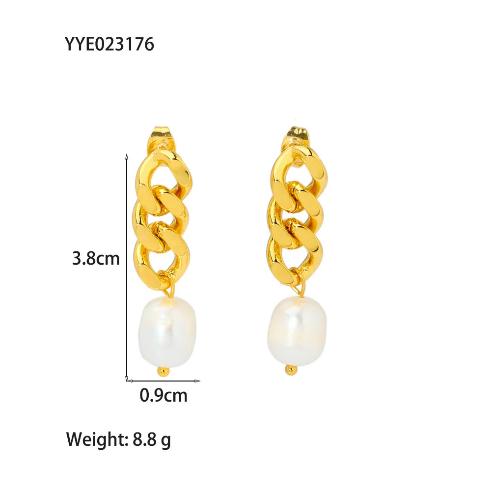 Wholesale Women's Natural Freshwater Pearl Tassel Earrings With Geometric Pattern Pvd Furnace Vacuum Real Gold Plated Stainless Steel Ear Needles Highend Minimalist Accessories - Image 13