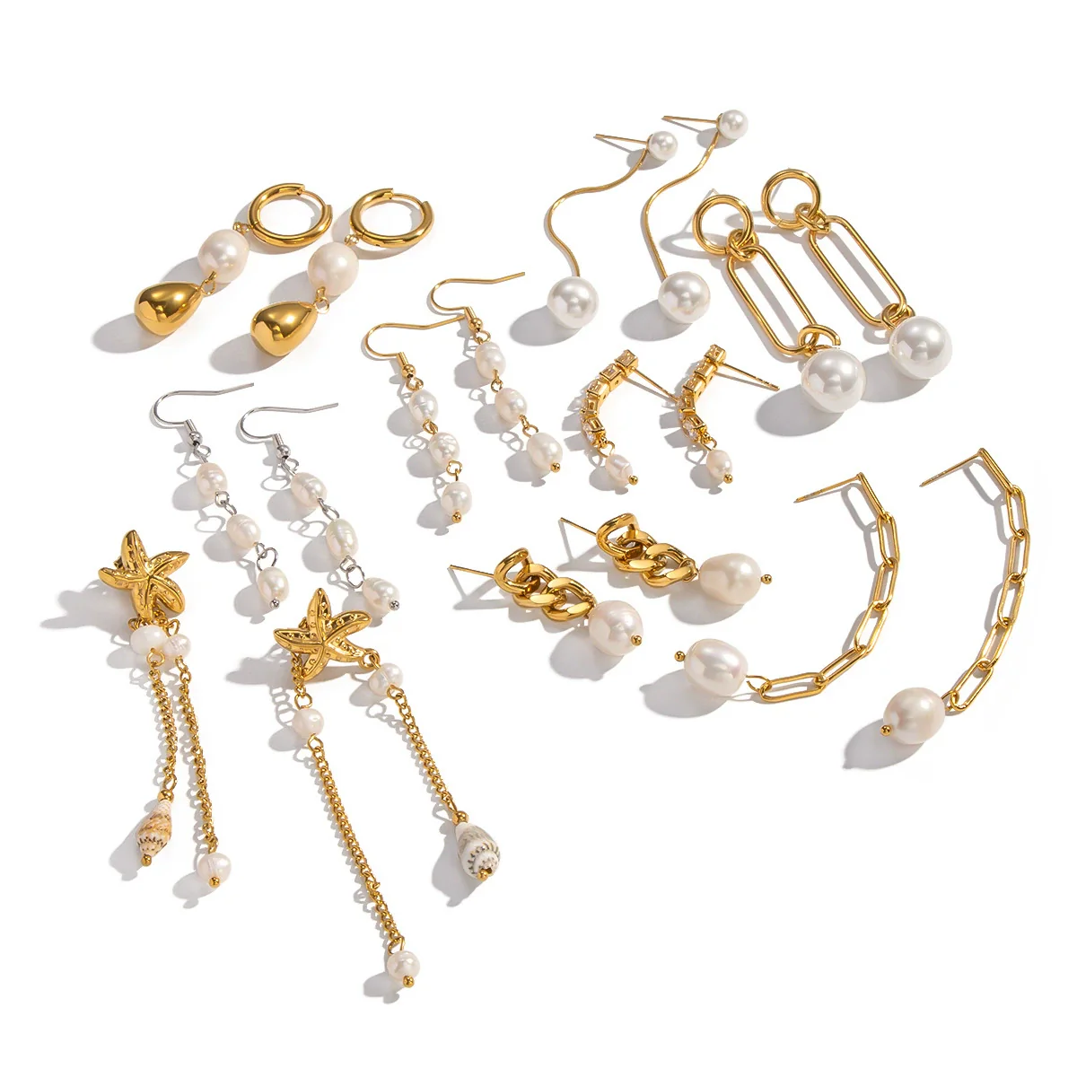 Wholesale Women's Natural Freshwater Pearl Tassel Earrings With Geometric Pattern Pvd Furnace Vacuum Real Gold Plated Stainless Steel Ear Needles Highend Minimalist Accessories - Image 5