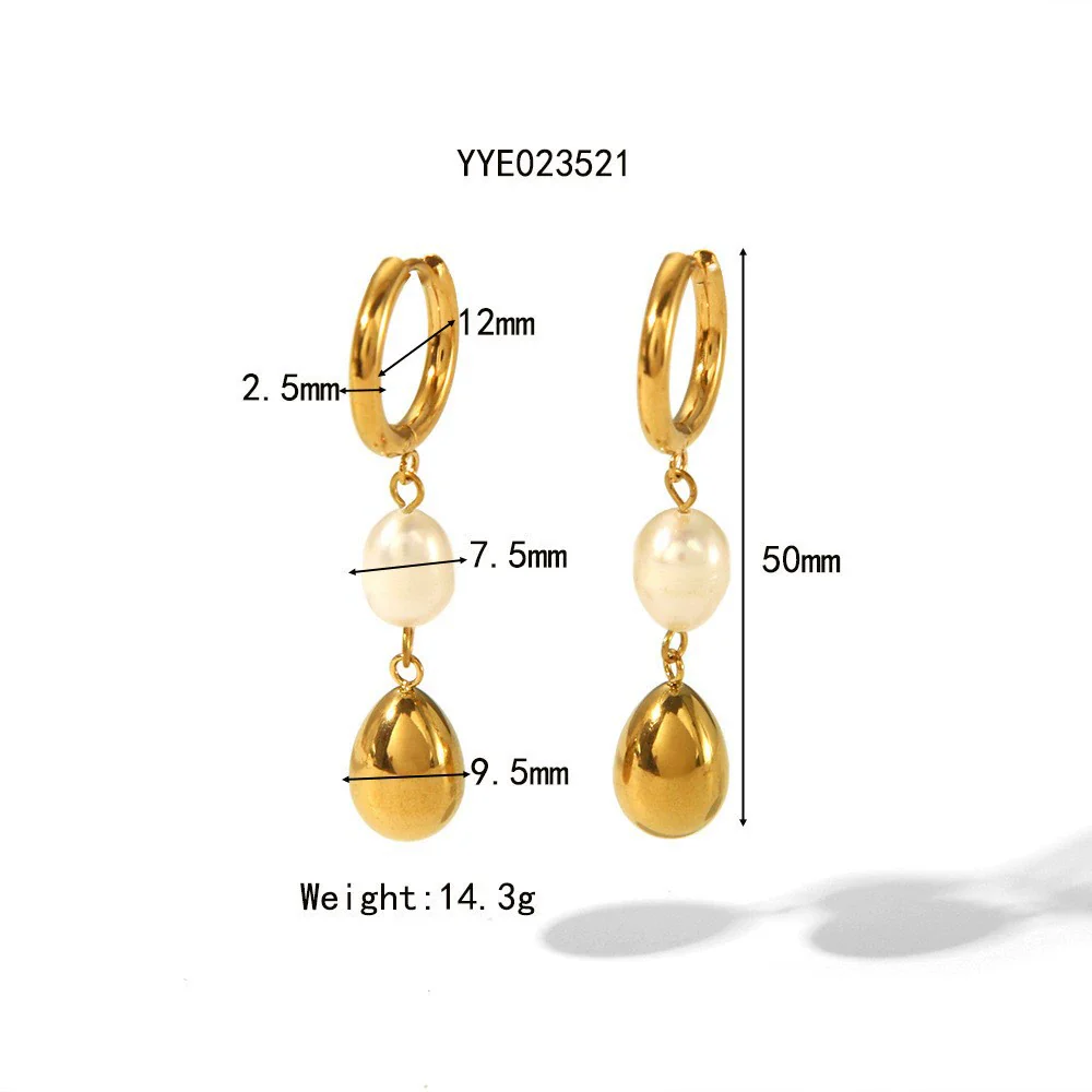 Wholesale Women's Natural Freshwater Pearl Tassel Earrings With Geometric Pattern Pvd Furnace Vacuum Real Gold Plated Stainless Steel Ear Needles Highend Minimalist Accessories - Image 8