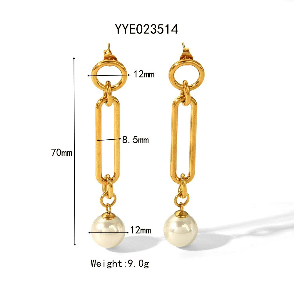 Wholesale Women's Natural Freshwater Pearl Tassel Earrings With Geometric Pattern Pvd Furnace Vacuum Real Gold Plated Stainless Steel Ear Needles Highend Minimalist Accessories - Image 9