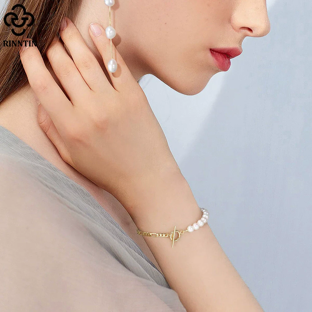 Wholesale Women's Natural Geometric S925 Sterling Silver Pearl Bracelet With Electroplating - Image 2