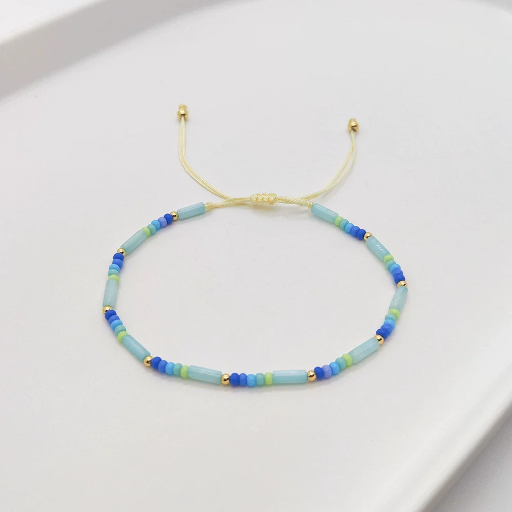 Wholesale Women's Natural Glass And Glaze Cylindrical Bead Handwoven Bracelet With Geometric Pattern - Image 3