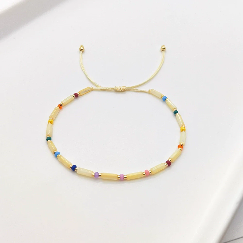 Wholesale Women's Natural Glass And Glaze Cylindrical Bead Handwoven Bracelet With Geometric Pattern - Image 4