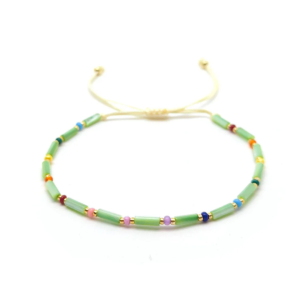 Wholesale Women's Natural Glass And Glaze Cylindrical Bead Handwoven Bracelet With Geometric Pattern - Image 5