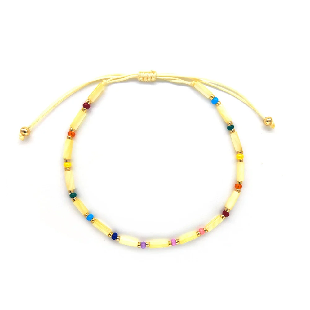 Wholesale Women's Natural Glass And Glaze Cylindrical Bead Handwoven Bracelet With Geometric Pattern - Image 6