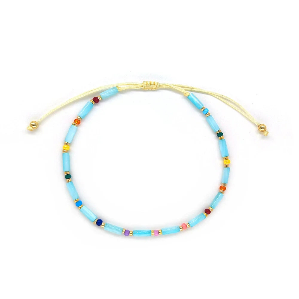 Wholesale Women's Natural Glass And Glaze Cylindrical Bead Handwoven Bracelet With Geometric Pattern - Image 7