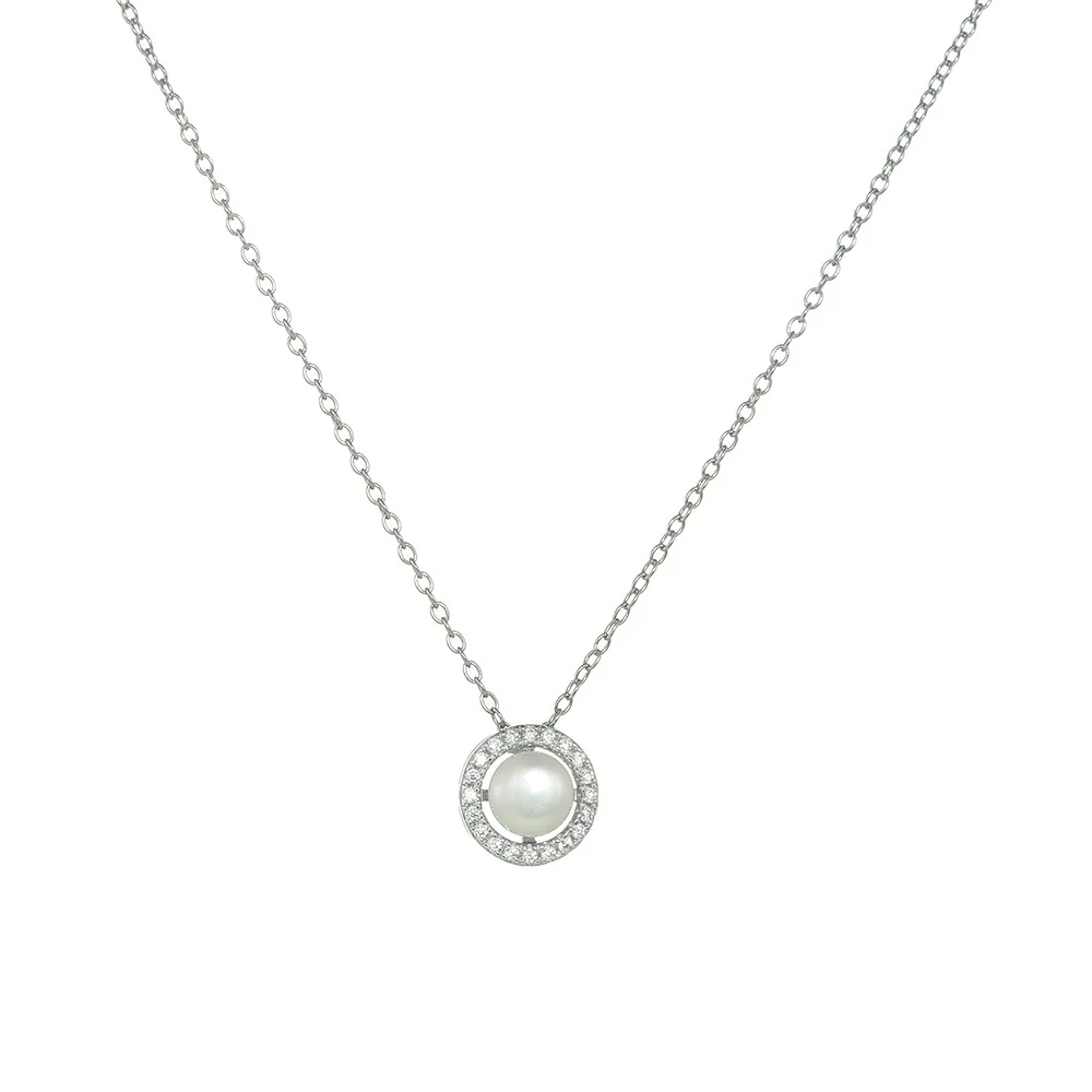 Wholesale Women's Natural Pearl Inlaid Geometric S925 Sterling Silver Cross Chain Necklace - Image 5