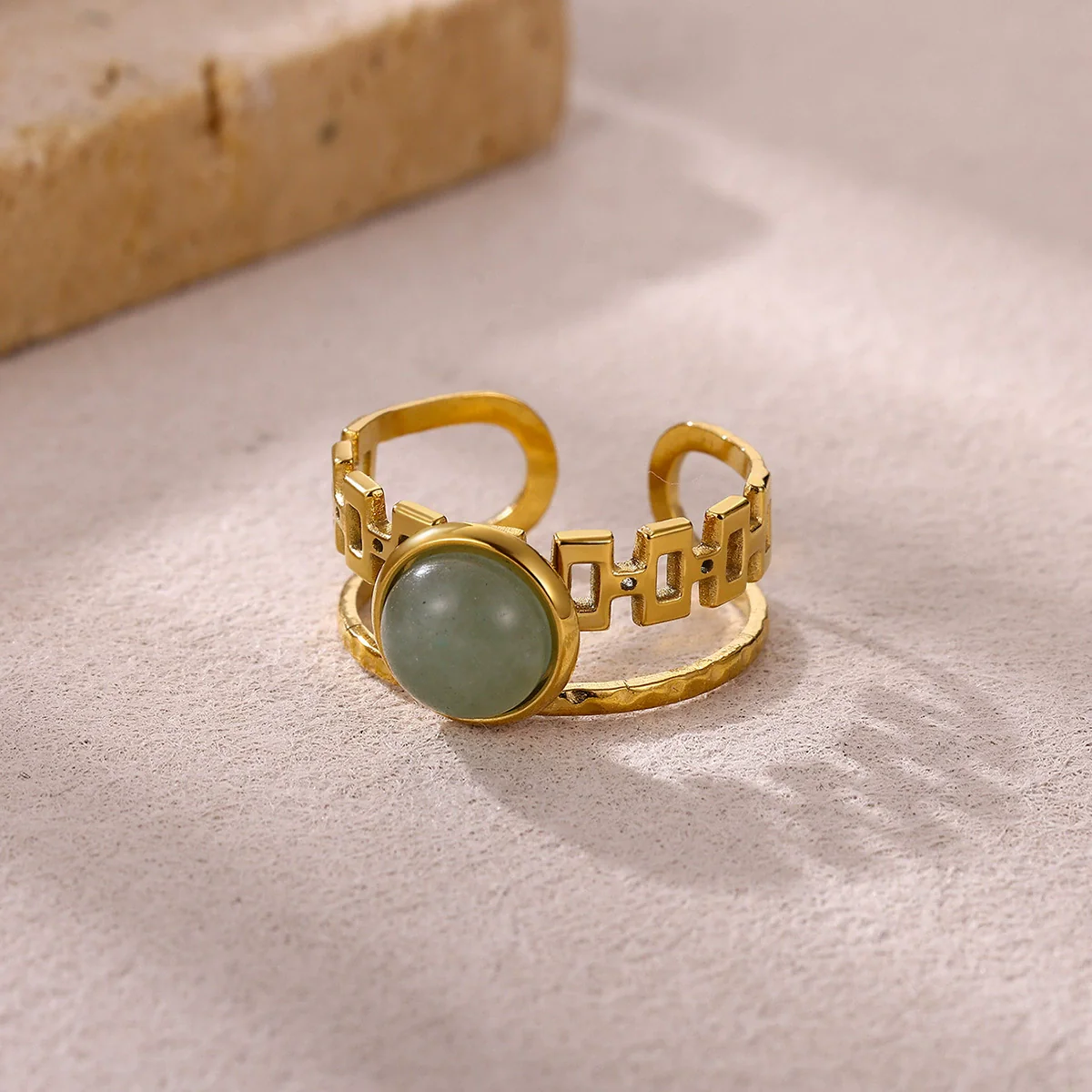 Wholesale Women's Natural Stone Stainless Steel Titanium Steel Hollow Geometric Light Luxury Style Inlaid With Gold Ring - Image 4