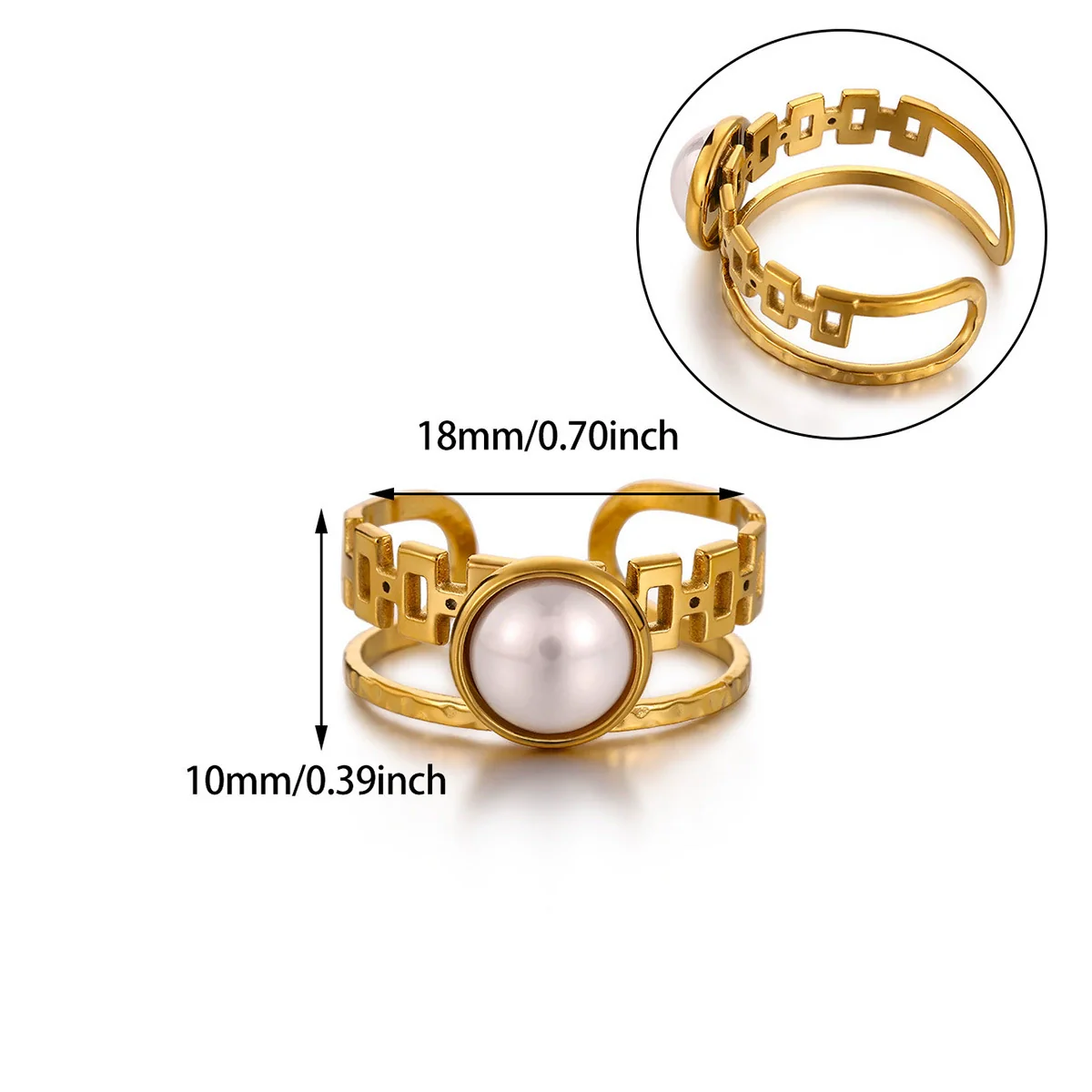 Wholesale Women's Natural Stone Stainless Steel Titanium Steel Hollow Geometric Light Luxury Style Inlaid With Gold Ring - Image 6