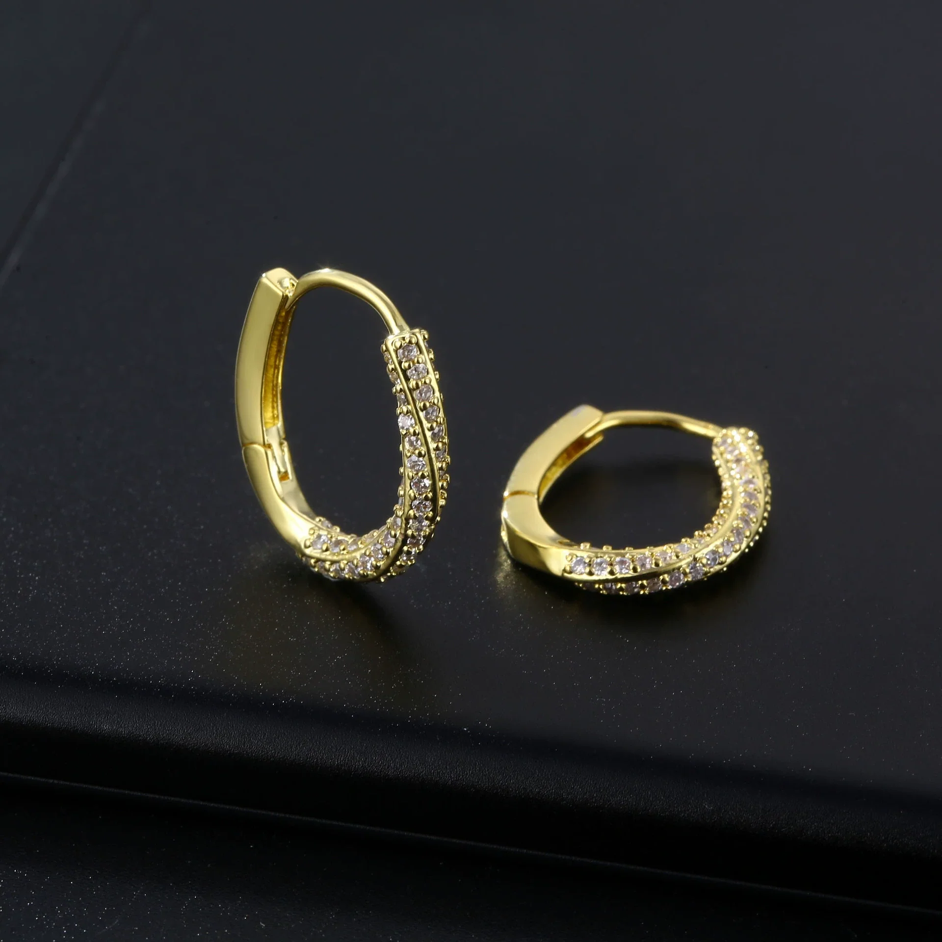 Wholesale Women's Natural Style Earrings O Shaped Environmental Protection Copper With Letters Numbers Text Pattern And Zircon Design - Image 3