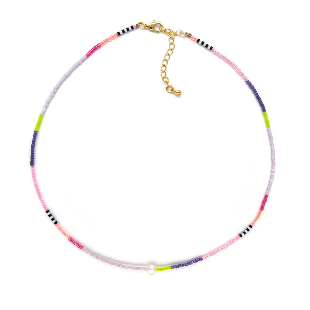 Wholesale Women's Natural Style Handwoven Geometric Clavicle Chain Necklace With Pearl And Organic Glass - Image 3
