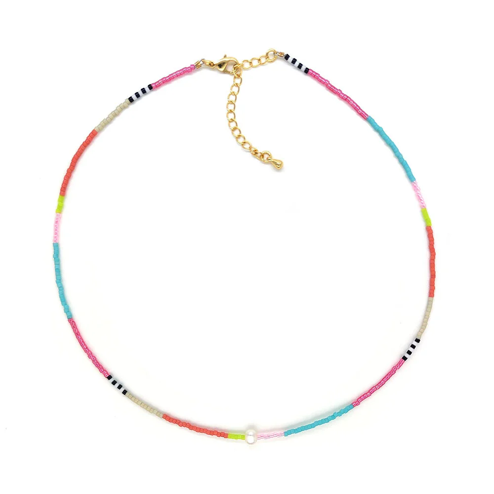 Wholesale Women's Natural Style Handwoven Geometric Clavicle Chain Necklace With Pearl And Organic Glass - Image 4