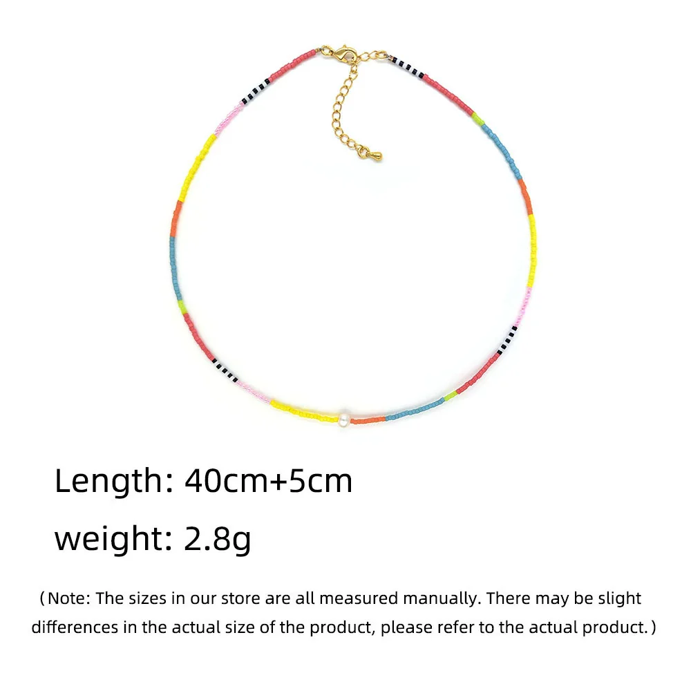 Wholesale Women's Natural Style Handwoven Geometric Clavicle Chain Necklace With Pearl And Organic Glass - Image 5