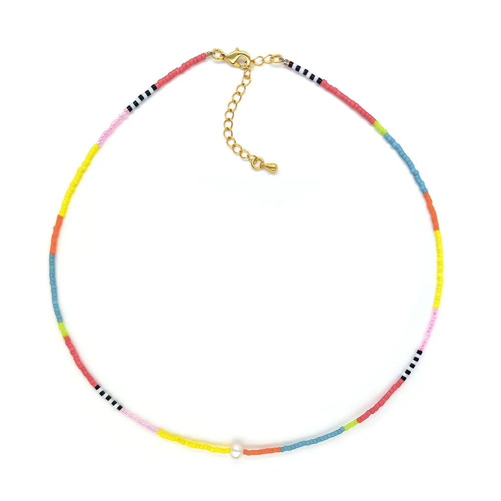 Wholesale Women's Natural Style Handwoven Geometric Clavicle Chain Necklace With Pearl And Organic Glass - Image 6