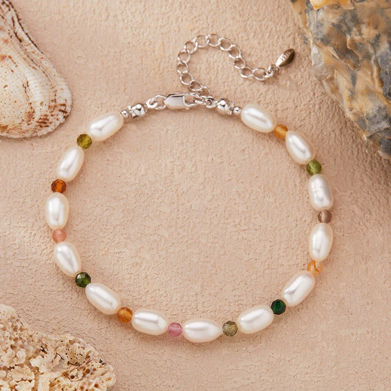 Wholesale Women's Natural Tourmaline Freshwater Pearl S925 Sterling Silver Handmade Beaded Necklace - Image 3