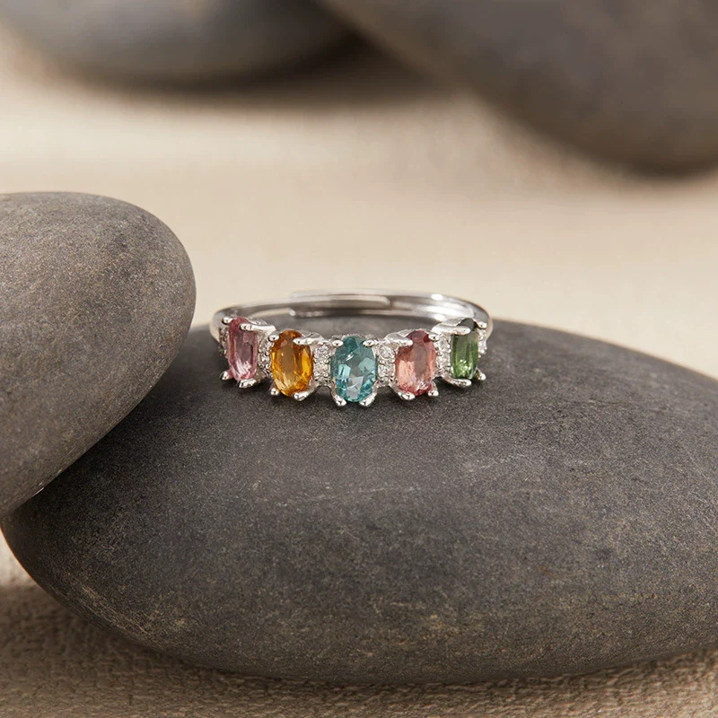 Wholesale Women's Natural Tourmaline Ring In S925 Sterling Silver Geometric Style Set With Gemstones - Image 3