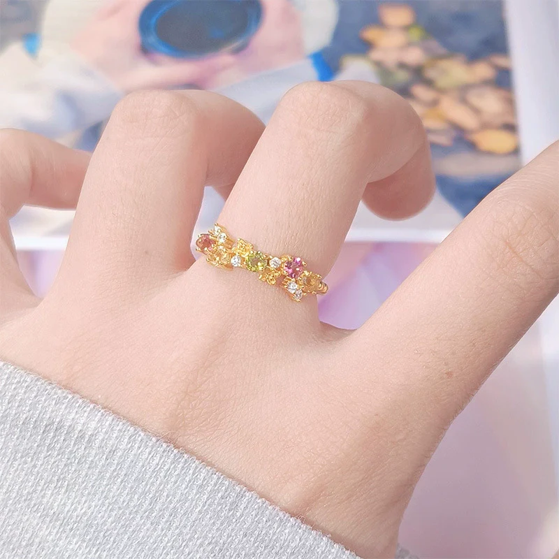 Wholesale Women's Natural Tourmaline S925 Sterling Silver Flower Shaped Minimalist Ring Set With Gems - Image 2