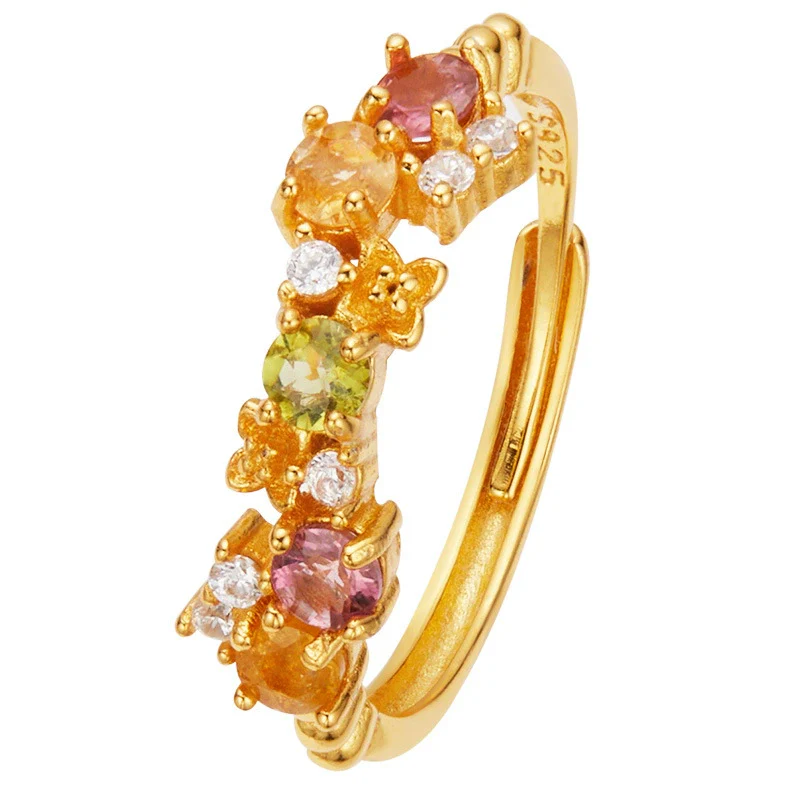 Wholesale Women's Natural Tourmaline S925 Sterling Silver Flower Shaped Minimalist Ring Set With Gems - Image 5