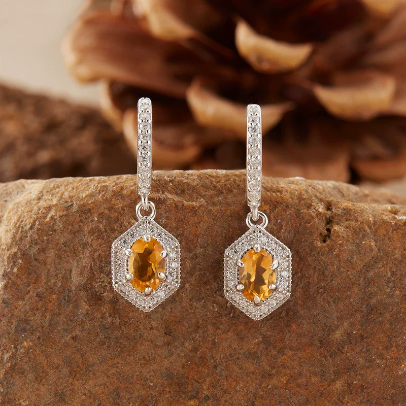 Wholesale Women's Natural Yellow Crystal Amethyst Necklace Set With S925 Sterling Silver Geometric Style - Image 4