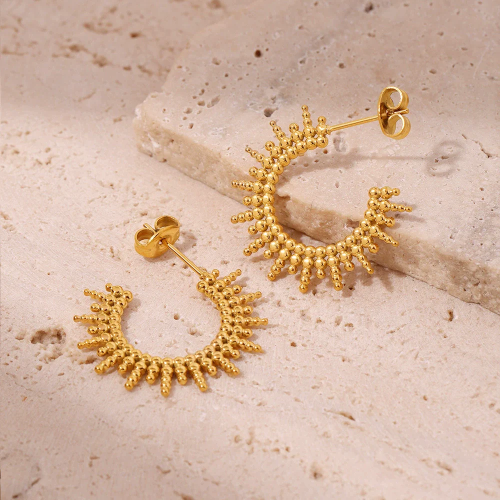 Wholesale Women's Niche Geometric Ferris Wheel Cshaped Round Bead Sunflower Earrings Stainless Steel 18K Gold Electroplated Jewelry - Image 2
