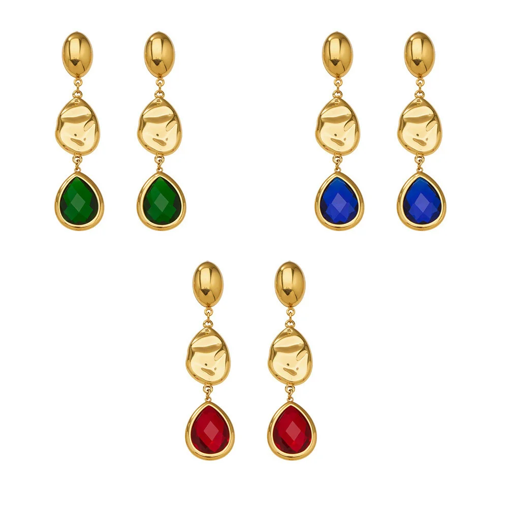 Wholesale Women's Niche Geometric Stainless Steel Faceted Glass Stone Earrings 18K Real Gold Plated - Image 5