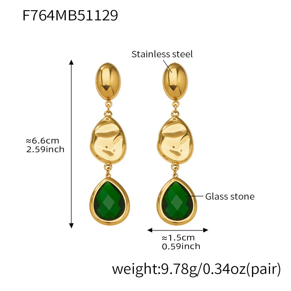 Wholesale Women's Niche Geometric Stainless Steel Faceted Glass Stone Earrings 18K Real Gold Plated - Image 6