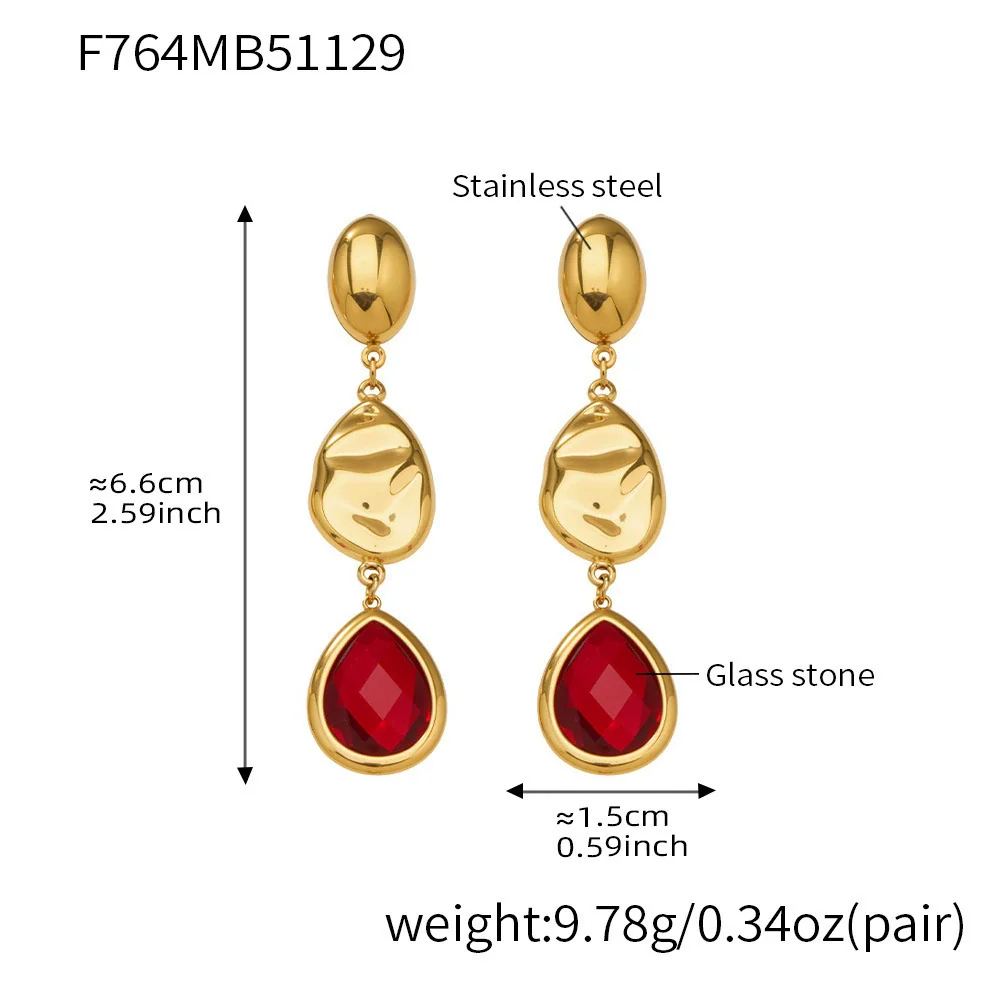 Wholesale Women's Niche Geometric Stainless Steel Faceted Glass Stone Earrings 18K Real Gold Plated - Image 7