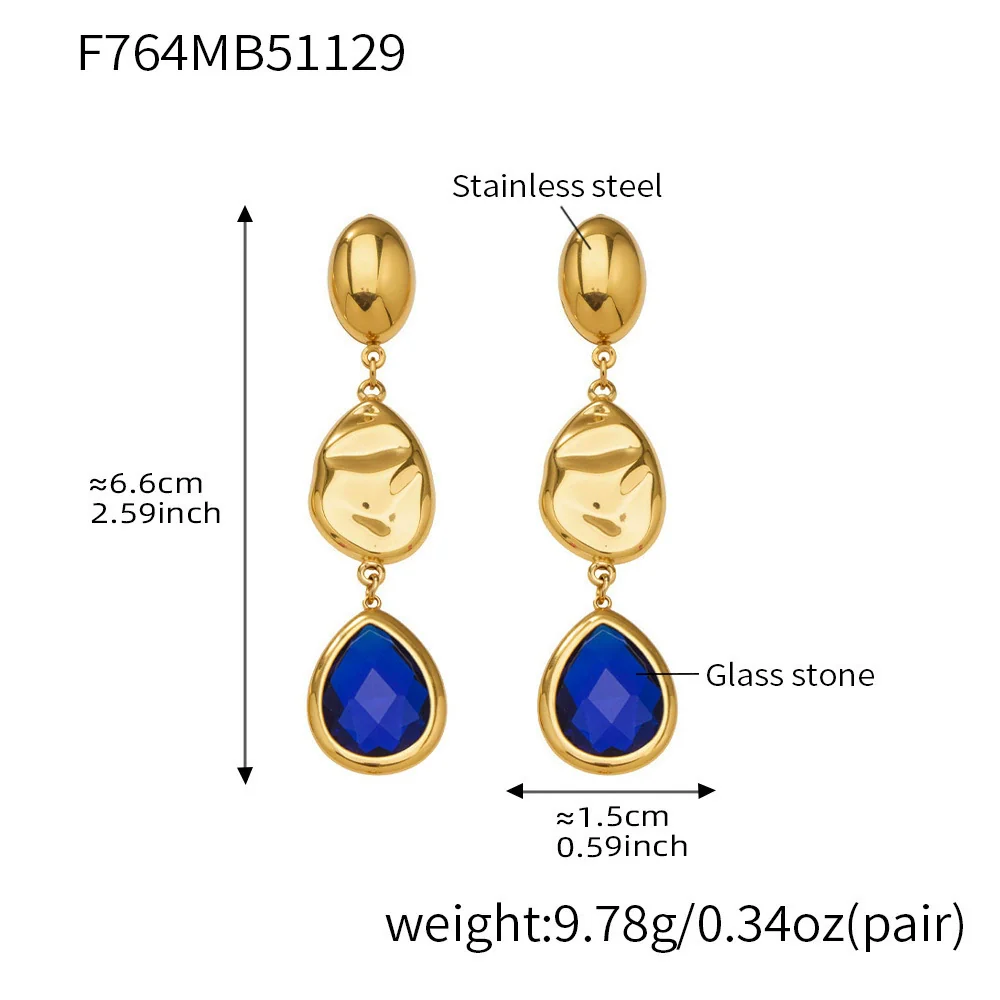 Wholesale Women's Niche Geometric Stainless Steel Faceted Glass Stone Earrings 18K Real Gold Plated - Image 8
