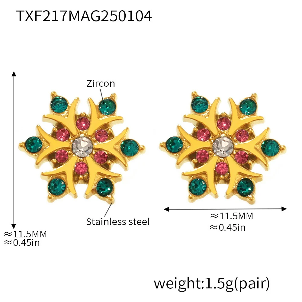 Wholesale Women's Niche Geometric Stainless Steel Zircon Inlaid 18K Gold Plated Ferris Wheel Snowflake Earrings - Image 5