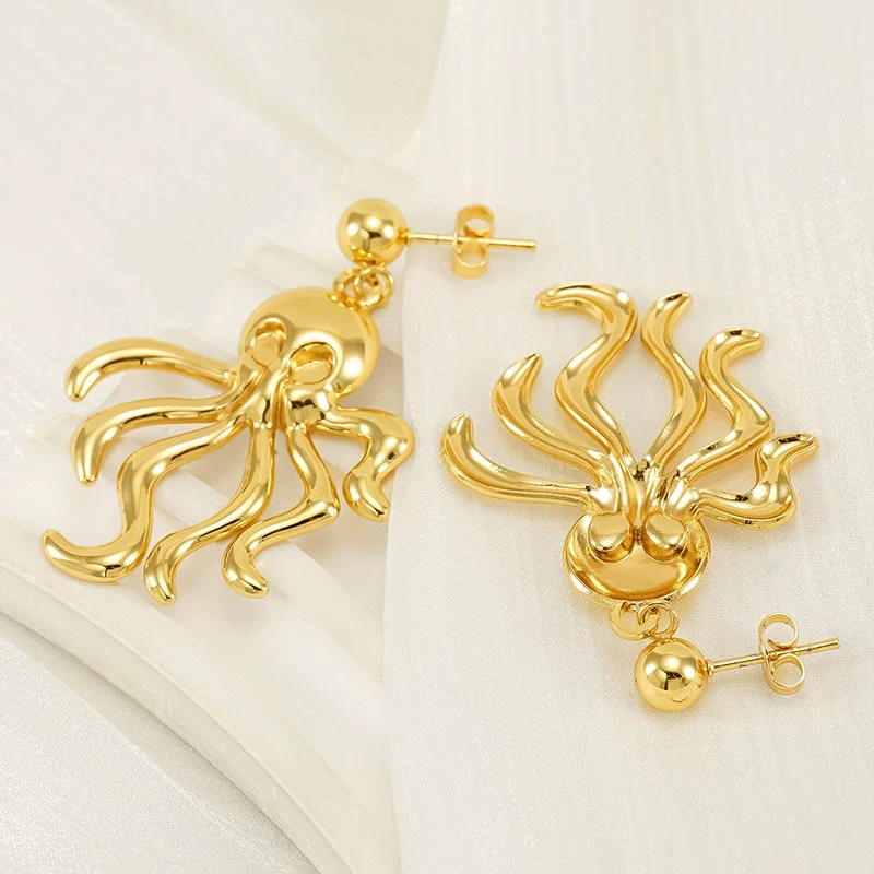 Wholesale Women's Ocean Series 316L Stainless Steel 18K Electroplated Geometric Starfish Earrings - Image 3