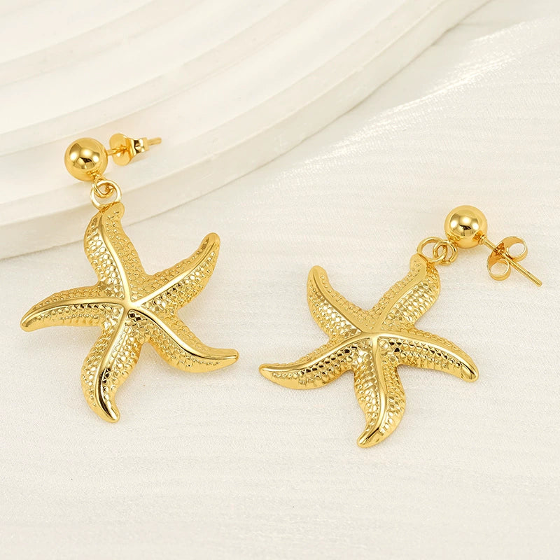 Wholesale Women's Ocean Series 316L Stainless Steel 18K Electroplated Geometric Starfish Earrings - Image 4