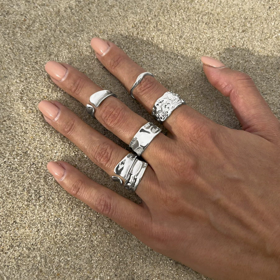 Wholesale Women's Open Ring Zinc Alloy Geometric Electroplated Liquid Metal Pleated Irregular - Image 4