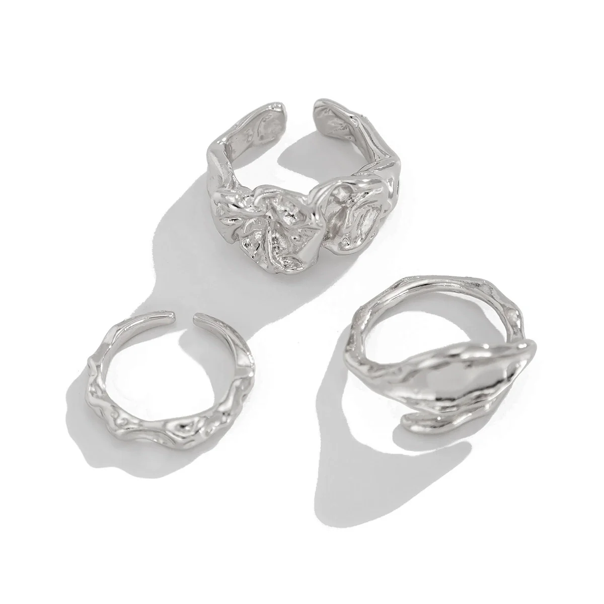 Wholesale Women's Open Ring Zinc Alloy Geometric Electroplated Liquid Metal Pleated Irregular - Image 5
