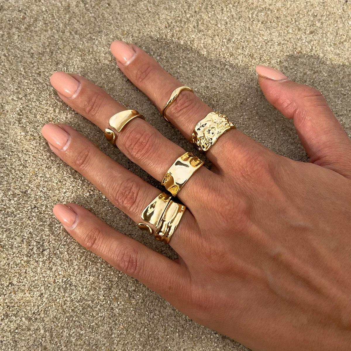 Wholesale Women's Open Ring Zinc Alloy Geometric Electroplated Liquid Metal Pleated Irregular - Image 6