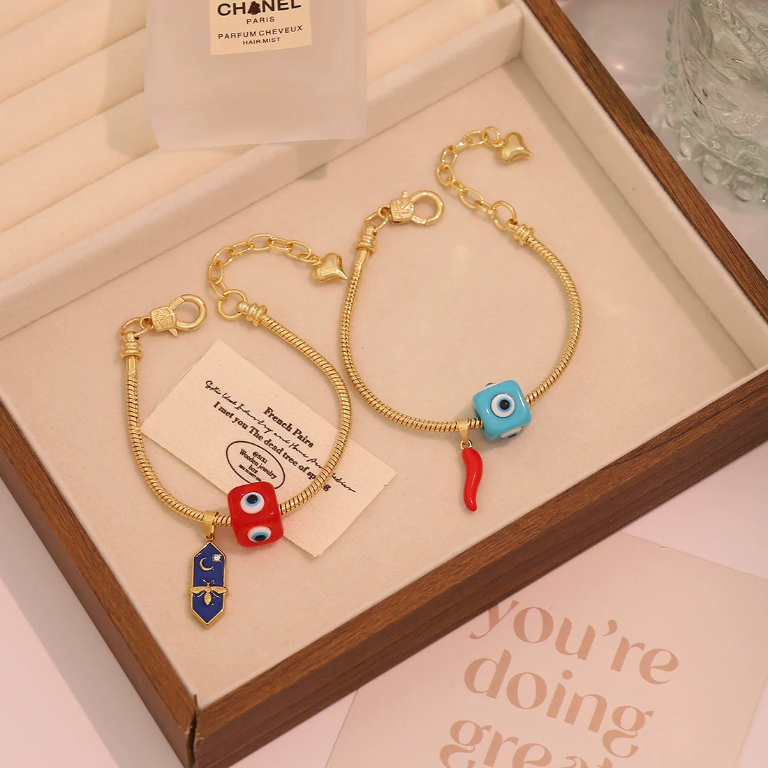 Wholesale Women's Original Design Eye And Bee Pendant Bracelet Made Of Environmentally Friendly Copper With Real Gold Plating - Image 2