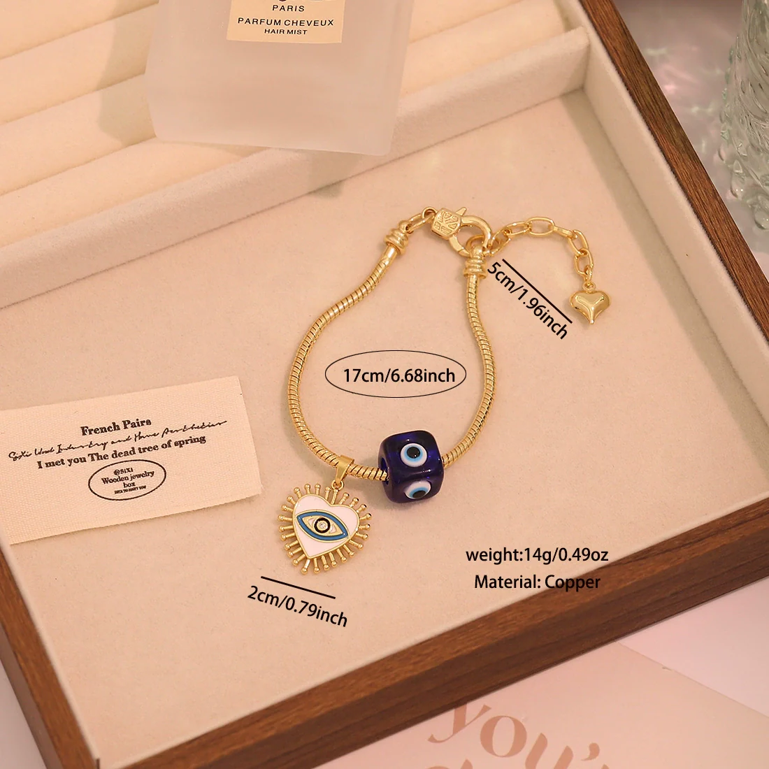 Wholesale Women's Original Design Eye And Bee Pendant Bracelet Made Of Environmentally Friendly Copper With Real Gold Plating - Image 7