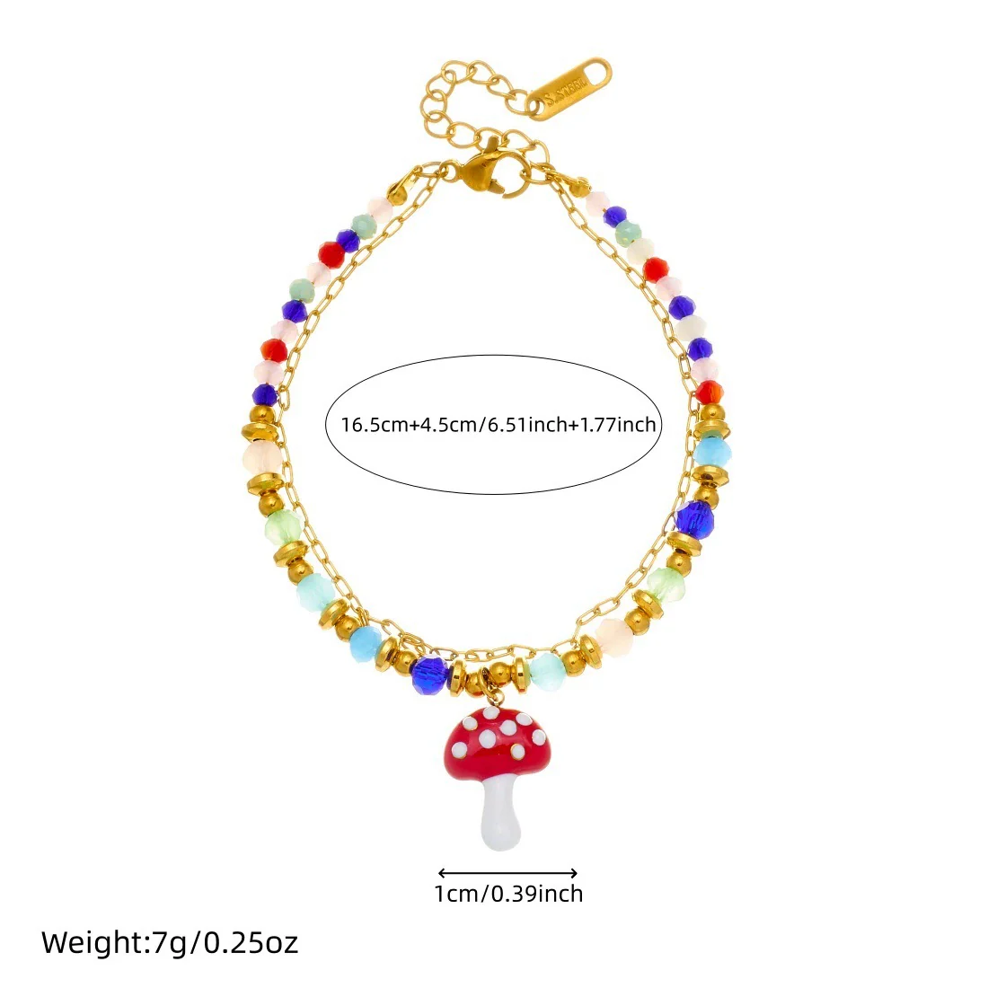 Wholesale Women's Pastoral Style Strawberry Mushroom Insect Fruit Pattern Stainless Steel Electroplated Beaded Bracelet - Image 4