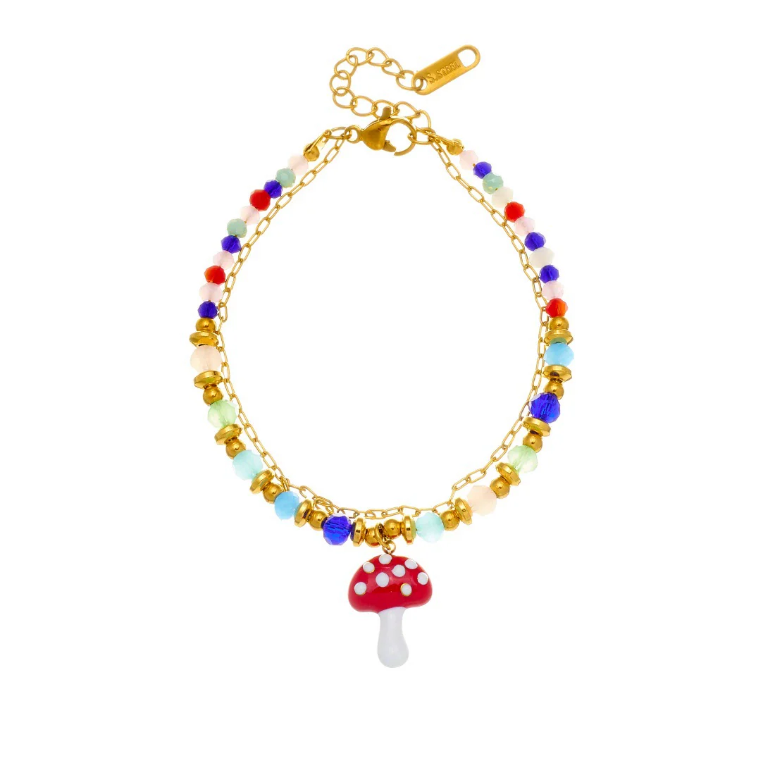 Wholesale Women's Pastoral Style Strawberry Mushroom Insect Fruit Pattern Stainless Steel Electroplated Beaded Bracelet - Image 5