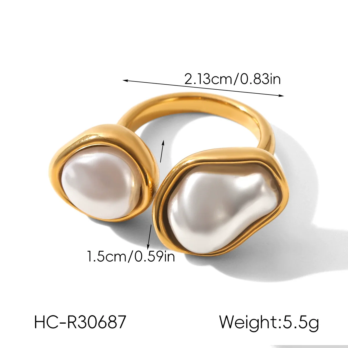 Wholesale Women's Pearl Inlaid Geometric Drop Shape Stainless Steel Open Ring Light Luxury Minimalist Ins Style Jewelry - Image 7