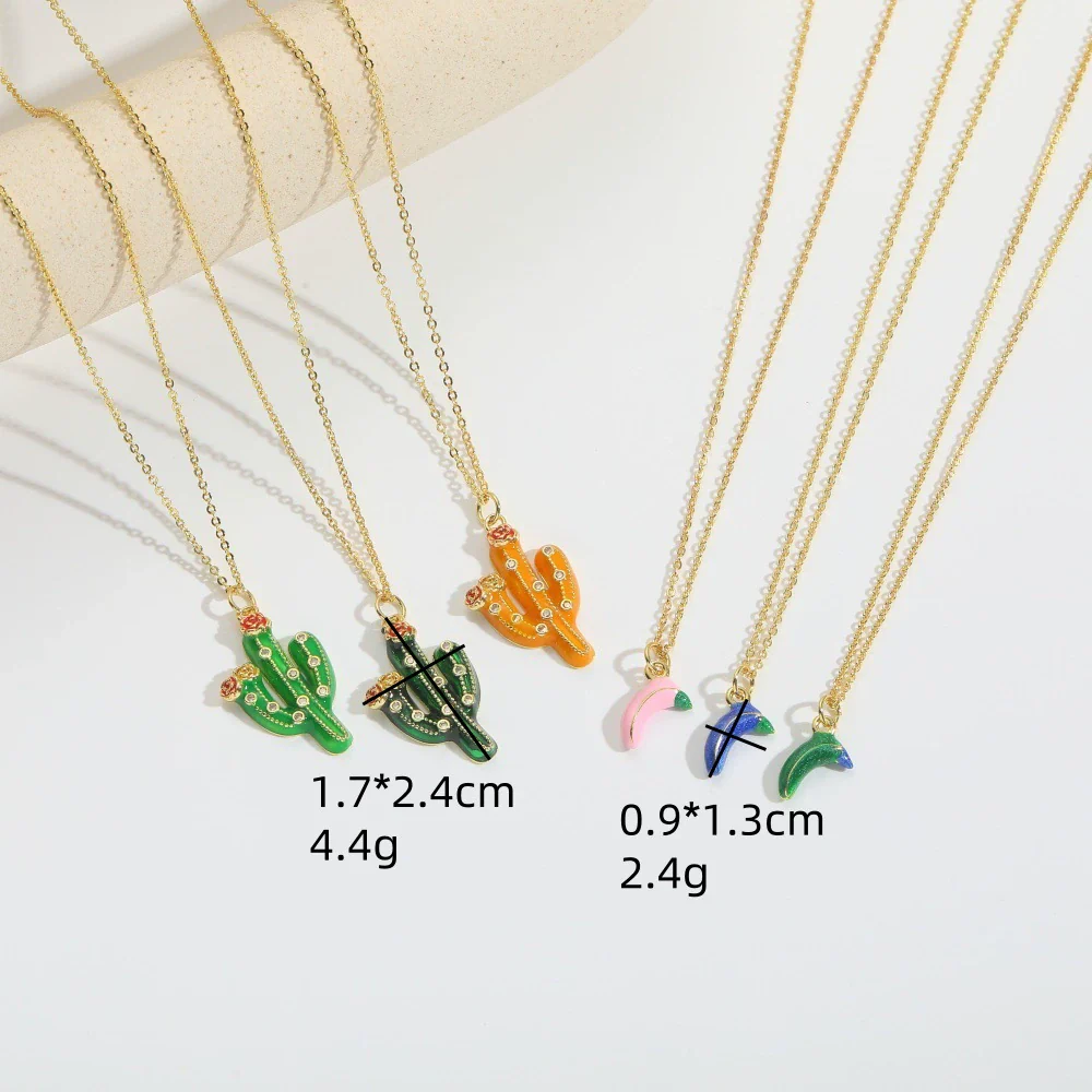 Wholesale Women's Pendant Necklace Copper Mixed Gemstone Setting Geometric Plants Flowers Style Electroplating Cactus Shape - Image 2