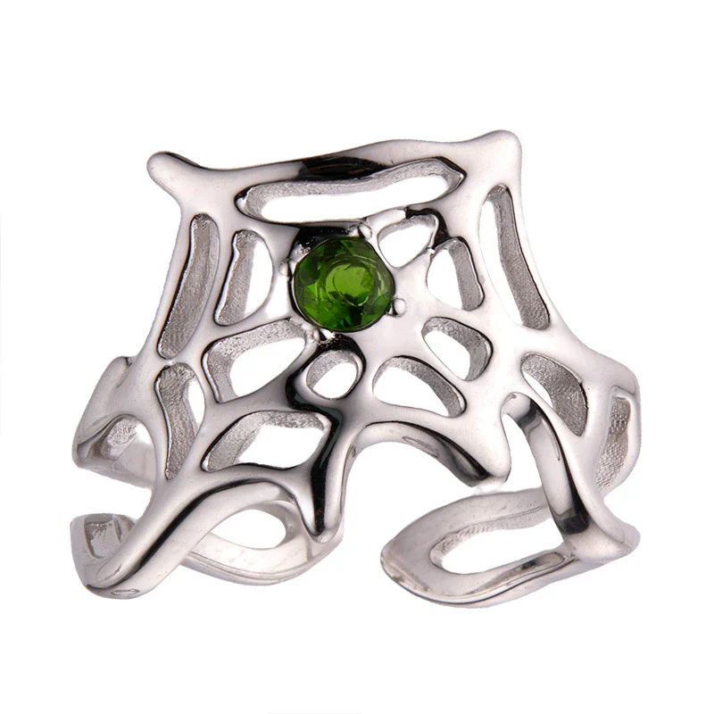 Wholesale Women's Personality Exaggerated Spider Web 925 Sterling Silver Natural Garnet Sapphire Color Treasure Ring Set With Precious Stones - Image 5