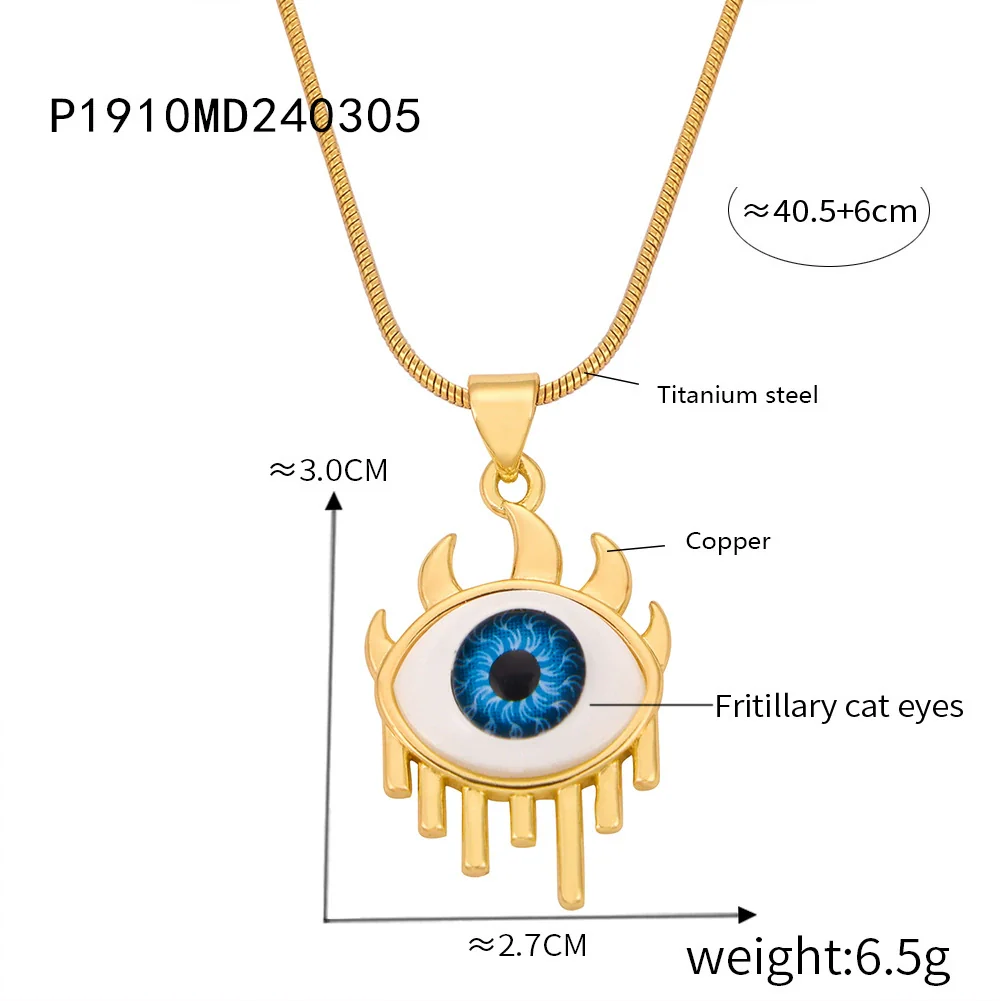 Wholesale Women's Personalized Geometric Devil's Eye Pendant Necklace With Diamondembedded Design Electroplated Copper And Titanium Steel Clavicle Chain Jewelry - Image 10