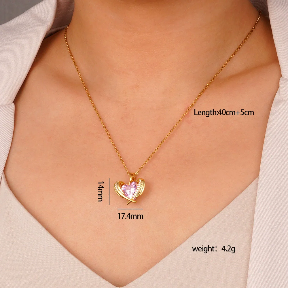 Wholesale Women's Pink Love Sweet Copper Zircon Heart Pendant Necklace With Electroplating And O Word Chain In Light Luxury Style - Image 10