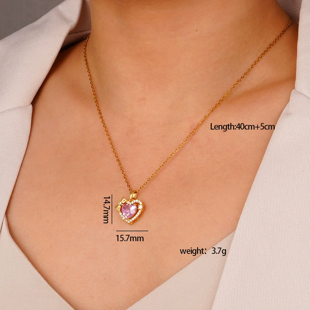 Wholesale Women's Pink Love Sweet Copper Zircon Heart Pendant Necklace With Electroplating And O Word Chain In Light Luxury Style - Image 14