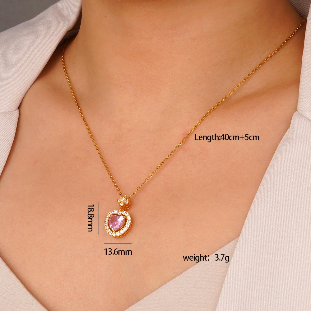 Wholesale Women's Pink Love Sweet Copper Zircon Heart Pendant Necklace With Electroplating And O Word Chain In Light Luxury Style - Image 6