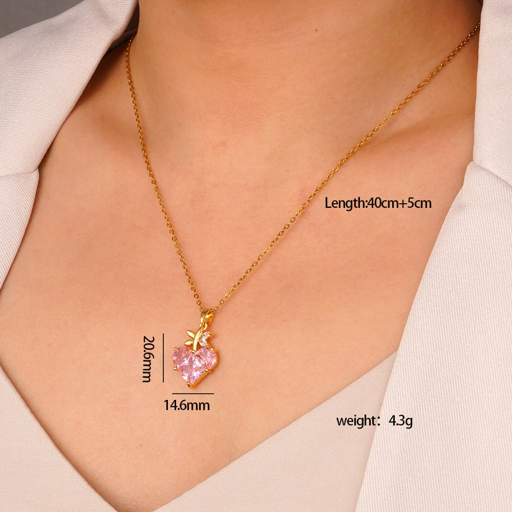 Wholesale Women's Pink Love Sweet Copper Zircon Heart Pendant Necklace With Electroplating And O Word Chain In Light Luxury Style - Image 7